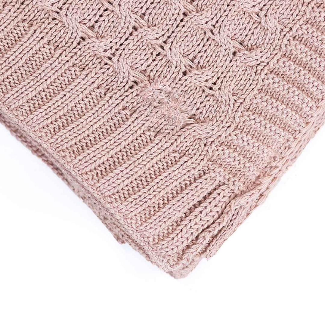 Kelly Knit Pale Pink Cotton Knitted Throw Blanket (50 in x 60 in)
