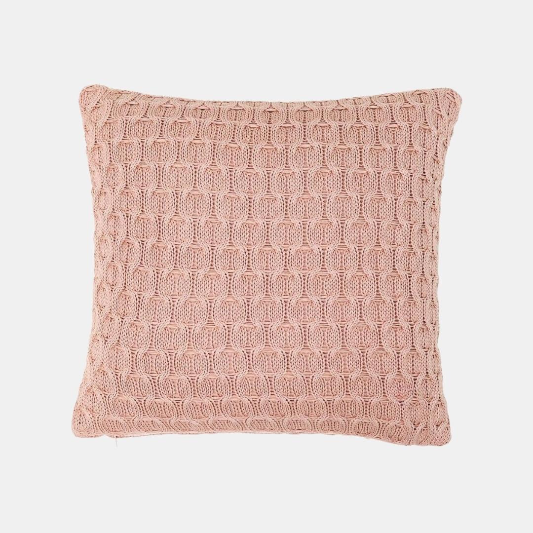 Kelly Knit Pale Pink Cotton Knitted Decorative Cushion Cover (16 in x 16 in)
