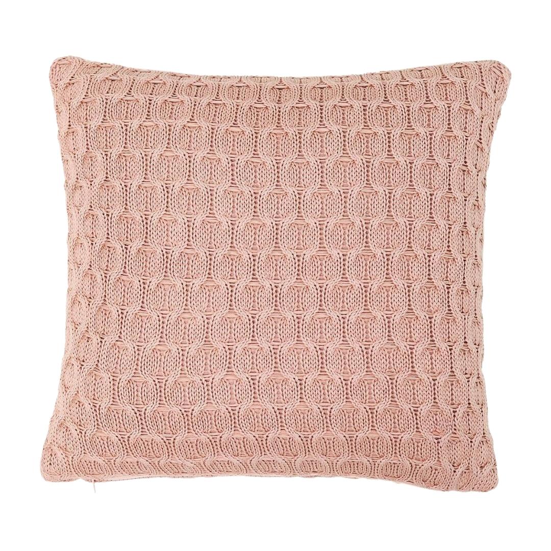 Kelly Knit Pale Pink Cotton Knitted Decorative Cushion Cover (16 in x 16 in)