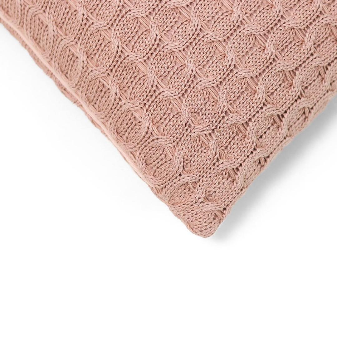 Kelly Knit Pale Pink Cotton Knitted Decorative Cushion Cover (16 in x 16 in)