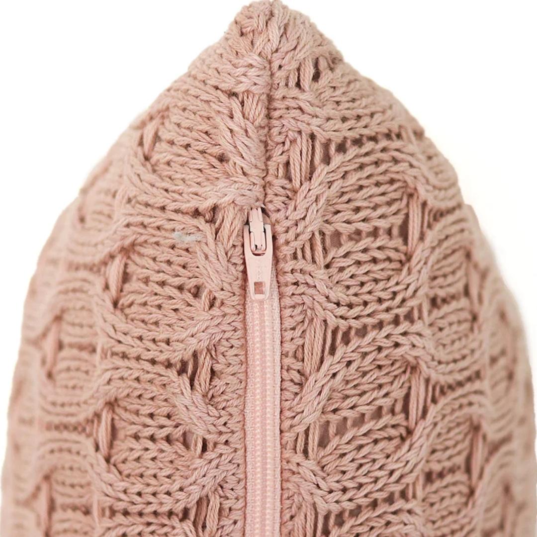 Kelly Knit Pale Pink Cotton Knitted Decorative Cushion Cover (16 in x 16 in)