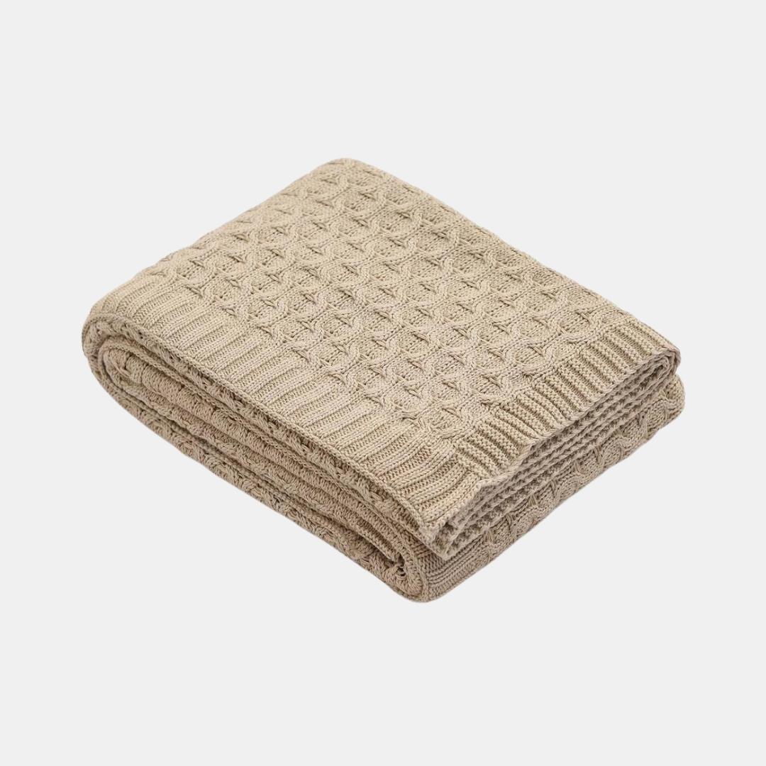Kelly Knit Stone Cotton Knitted Throw Blanket (50 in x 60 in)