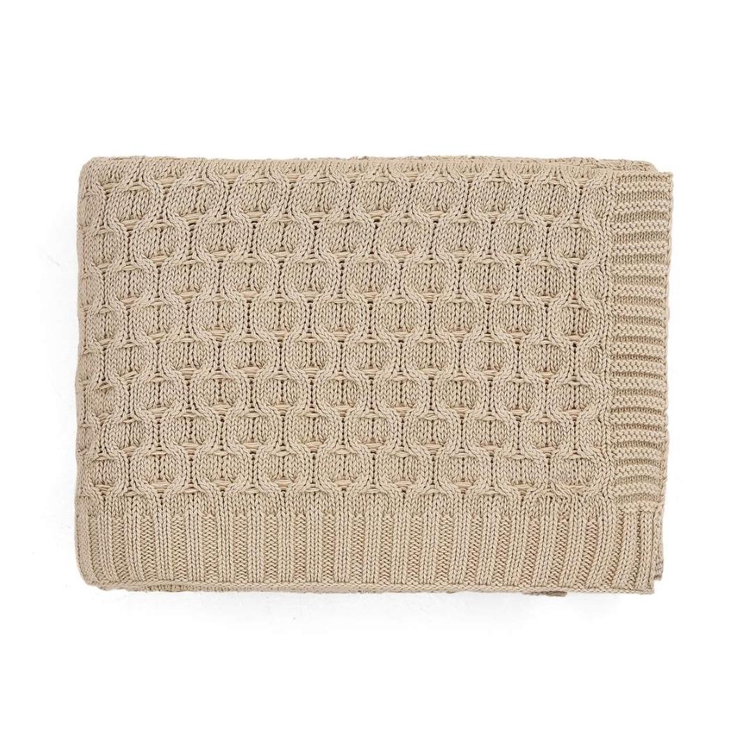 Kelly Knit Stone Cotton Knitted Throw Blanket (50 in x 60 in)
