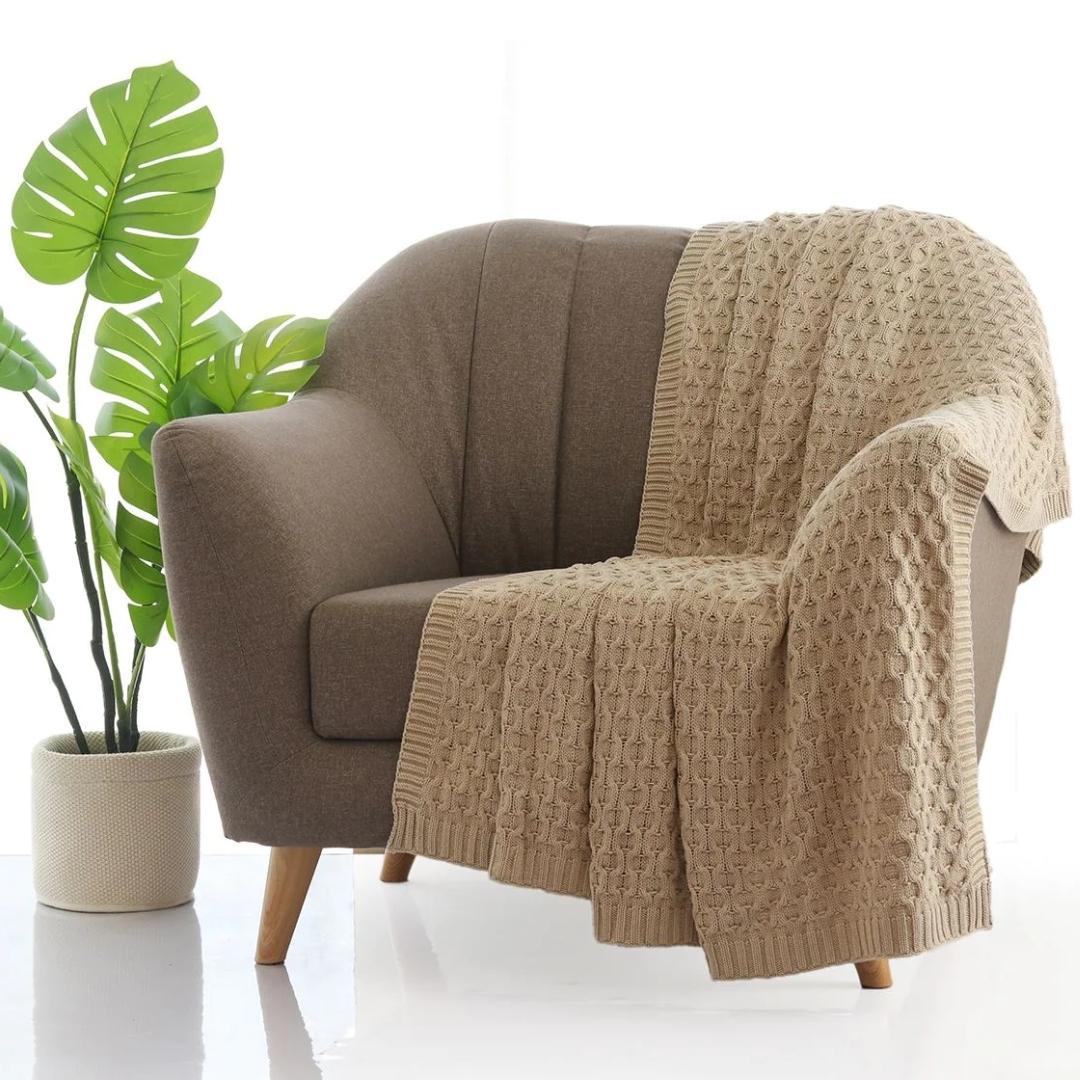 Kelly Knit Stone Cotton Knitted Throw Blanket (50 in x 60 in)