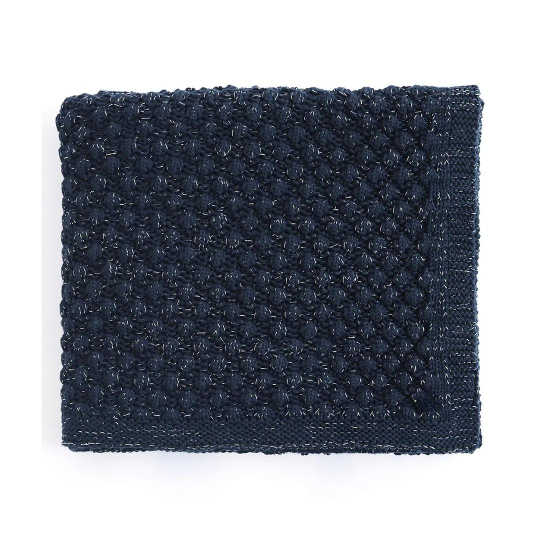 Popcorn Navy With Silver Lurex Throw & Cushion Cover Set (18 in x 18 in)