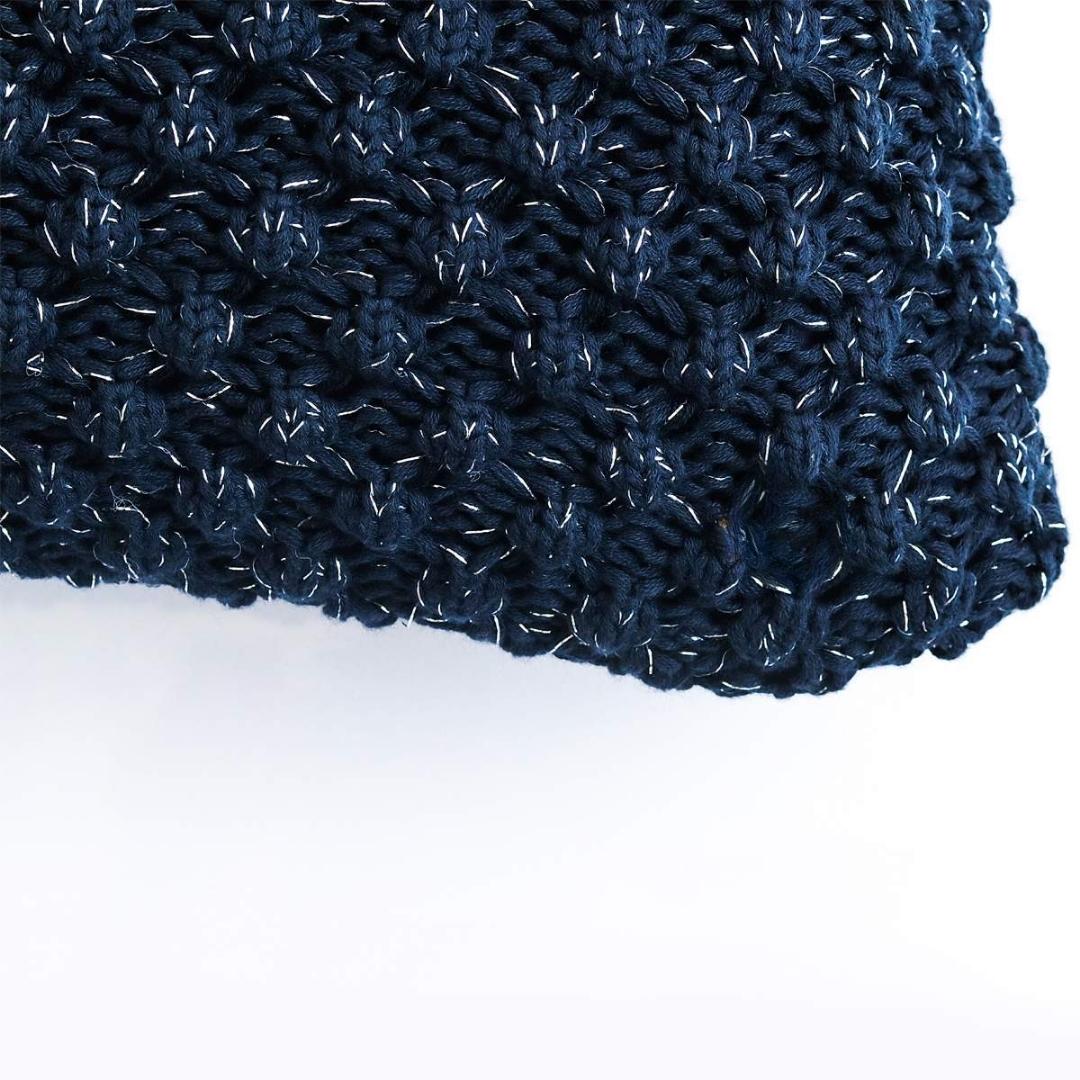 Popcorn Navy With Silver Lurex Throw & Cushion Cover Set (18 in x 18 in)