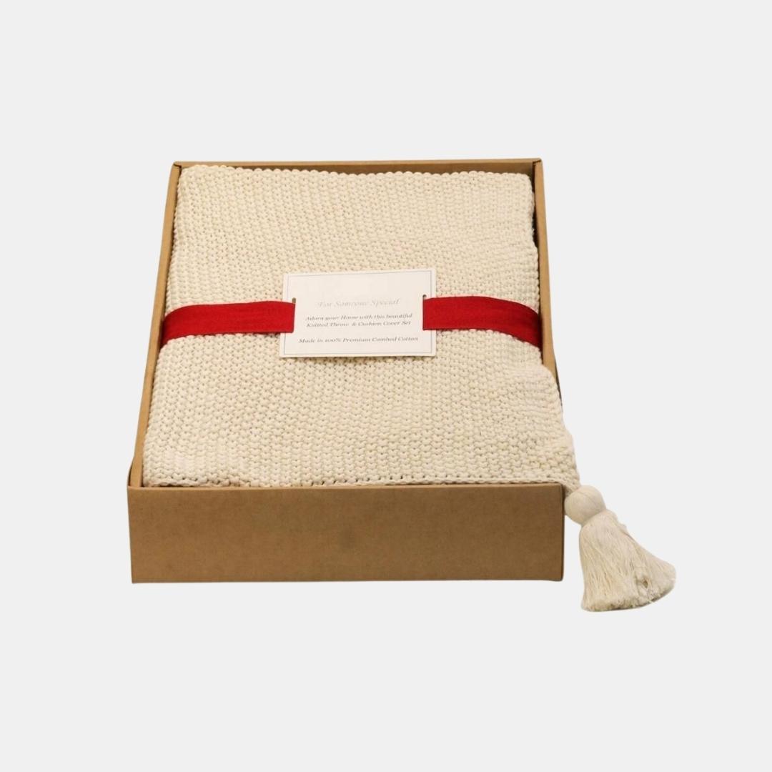 Seed Moss Natural Beige Throw & Cushion Cover Set (18 in x 18 in)