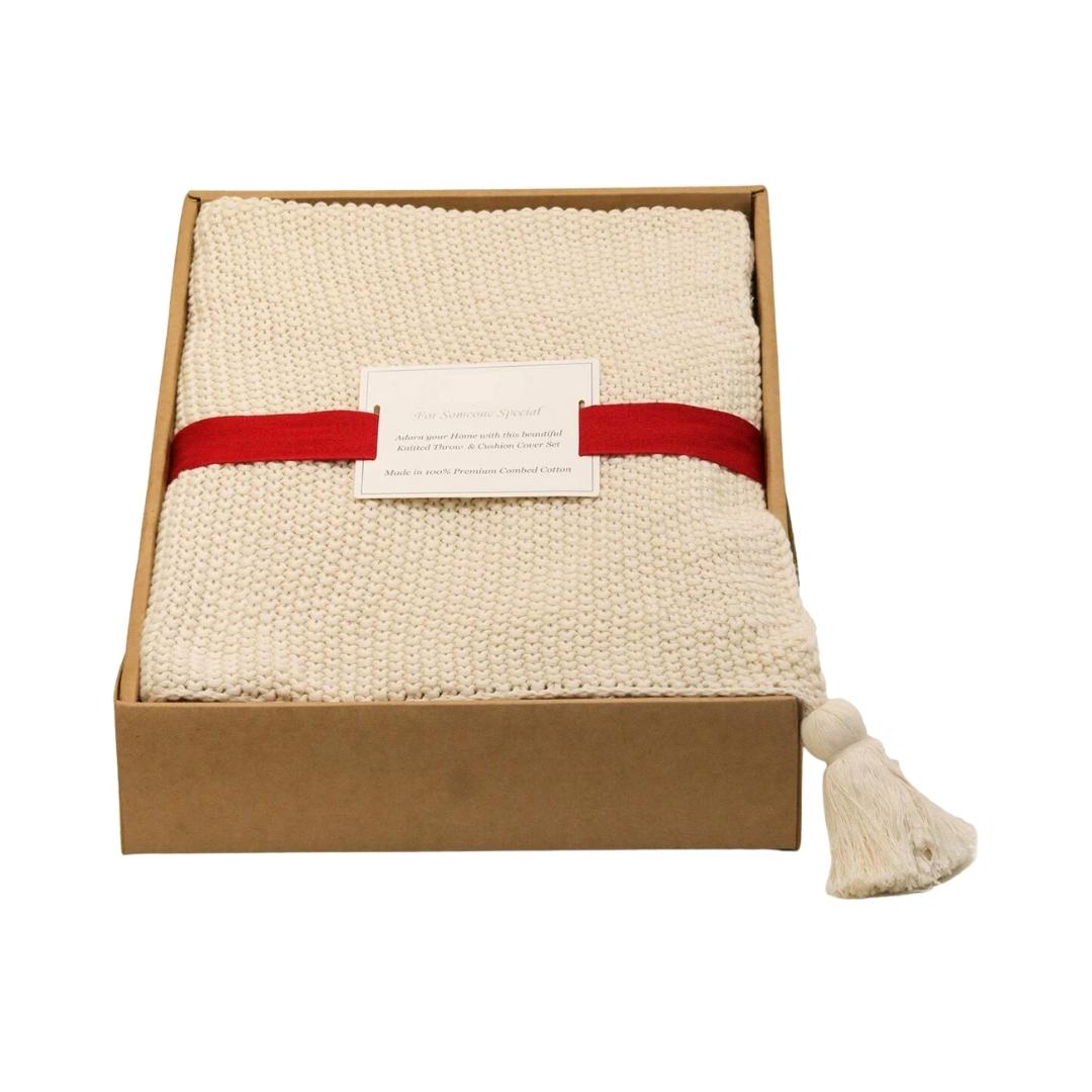 Seed Moss Natural Beige Throw & Cushion Cover Set (18 in x 18 in)