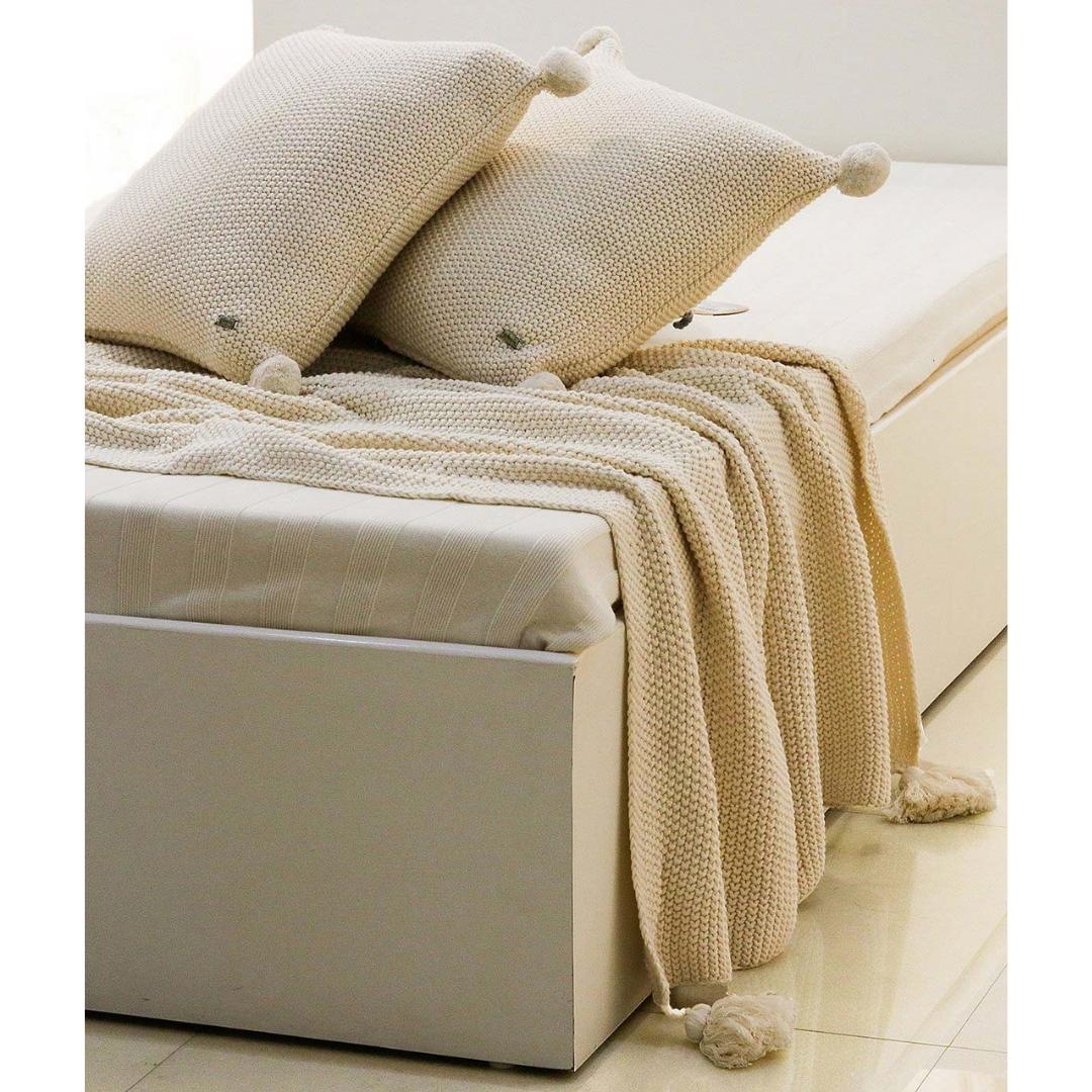 Seed Moss Natural Beige Throw & Cushion Cover Set (18 in x 18 in)