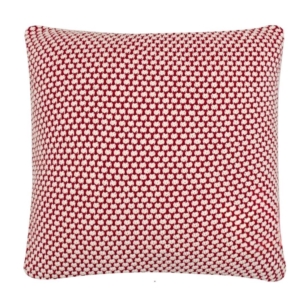 Spiral Red & White Cotton Knitted Decorative Cushion Cover (20 in x 20 in)