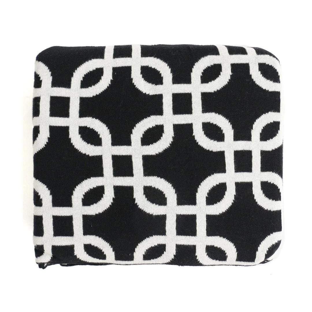 Stroke Black Cotton Knitted Throw Blanket (50 in x 60 in)