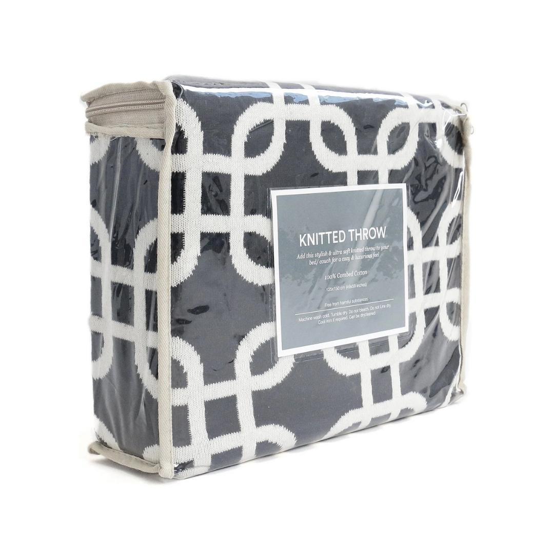 Stroke Black Cotton Knitted Throw Blanket (50 in x 60 in)