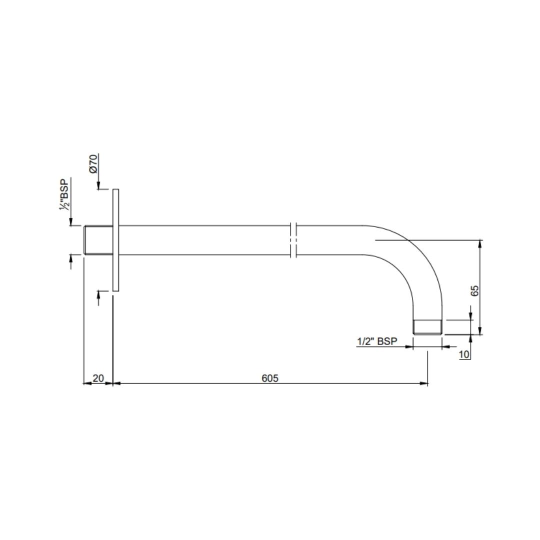 Jaquar Wall Mounted Round 600 mm Shower Arm SHA-BLM-479L600 - Black Matt