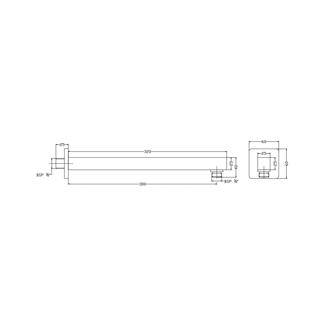 Hindware Wall Mounted Square 304 mm Shower Arm F160157 - Chrome