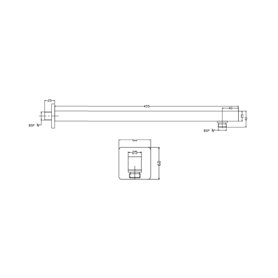 Hindware Wall Mounted Square 457 mm Shower Arm F160158 - Chrome