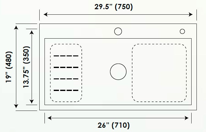 Sincore Stainless Steel Sink Hand Crafted Series SATELLITE ( 29.5 x 19 inches ) - Matt
