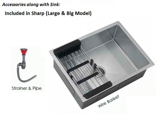 Sincore Stainless Steel Sink Hand Crafted Series SHARP BIG ( 21 x 18 inches ) - Matt