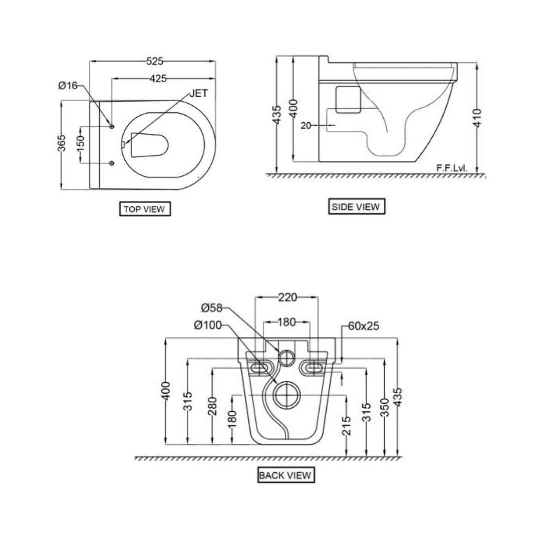Jaquar Wall Mounted White Closet WC Solo SLS-WHT-6951JPPSM with P-Trap