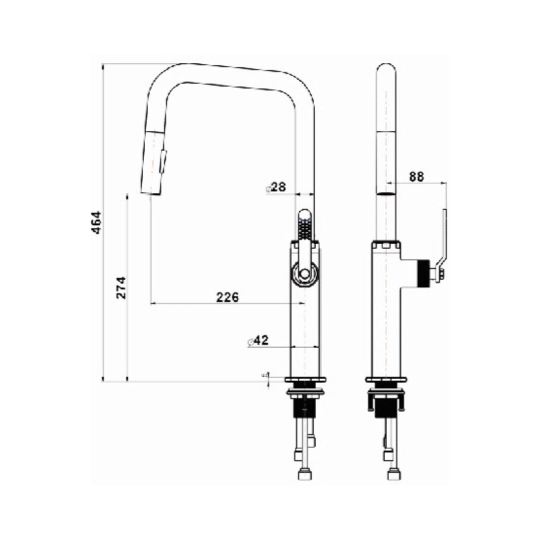 Simoll Table Mounted Pull-Out Kitchen Sink Mixer Abby SM-1646 with Extractable Hand Shower Spout in Brushed Gold Finish