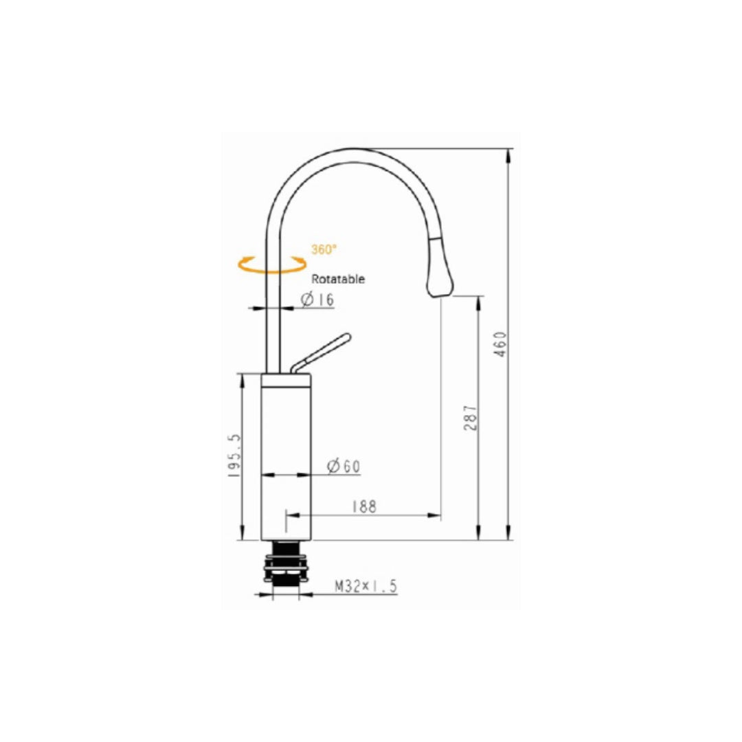 Simoll Table Mounted Pull-Down Kitchen Sink Mixer Cruze SM-4015 with Swinging Spout in Chrome Finish