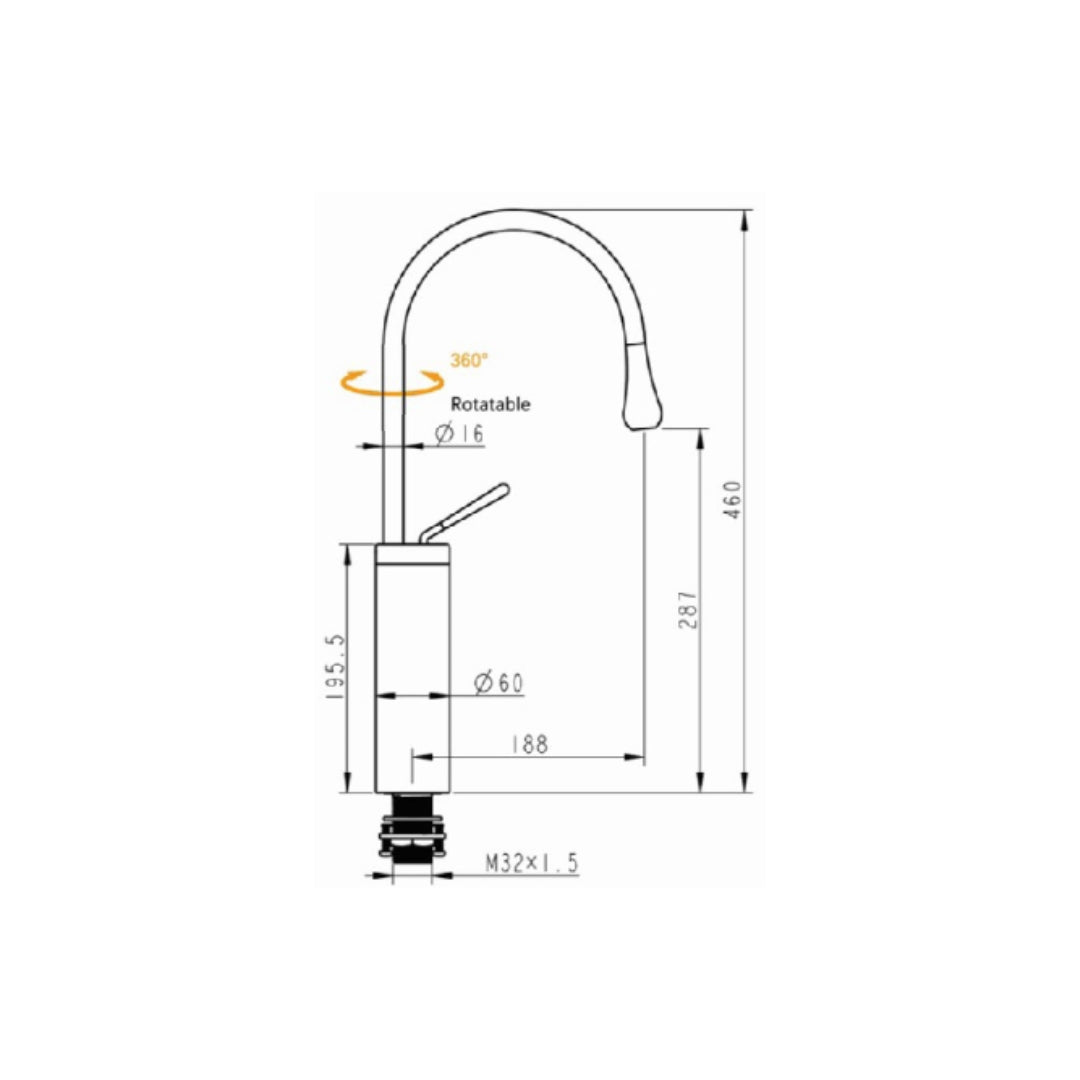 Simoll Table Mounted Pull-Down Kitchen Sink Mixer Cruze SM-4015 with Swinging Spout in Rose Gold Finish