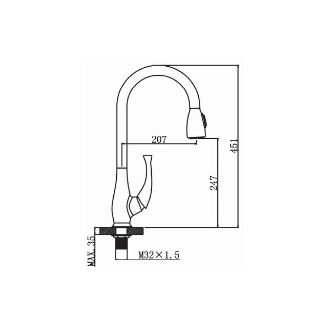 Simoll Table Mounted Pull-Down Kitchen Sink Mixer Spirit SM-6050 with Extractable Hand Shower Spout in Chrome Finish