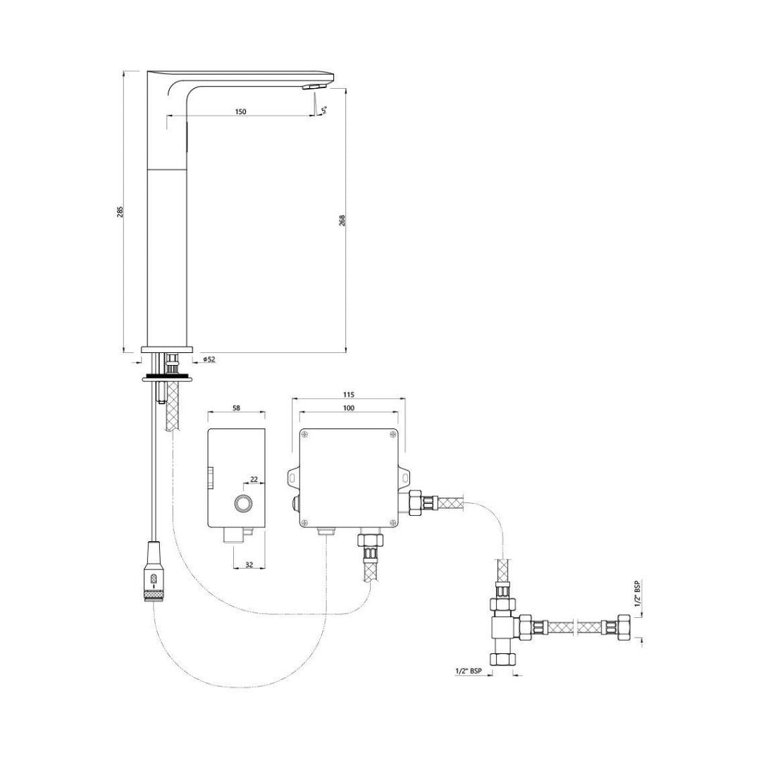 Jaquar Table Mounted Tall Boy Sensor Basin Mixer Opal Prime SNR 15017PMPK - Black Matt - DC Operated