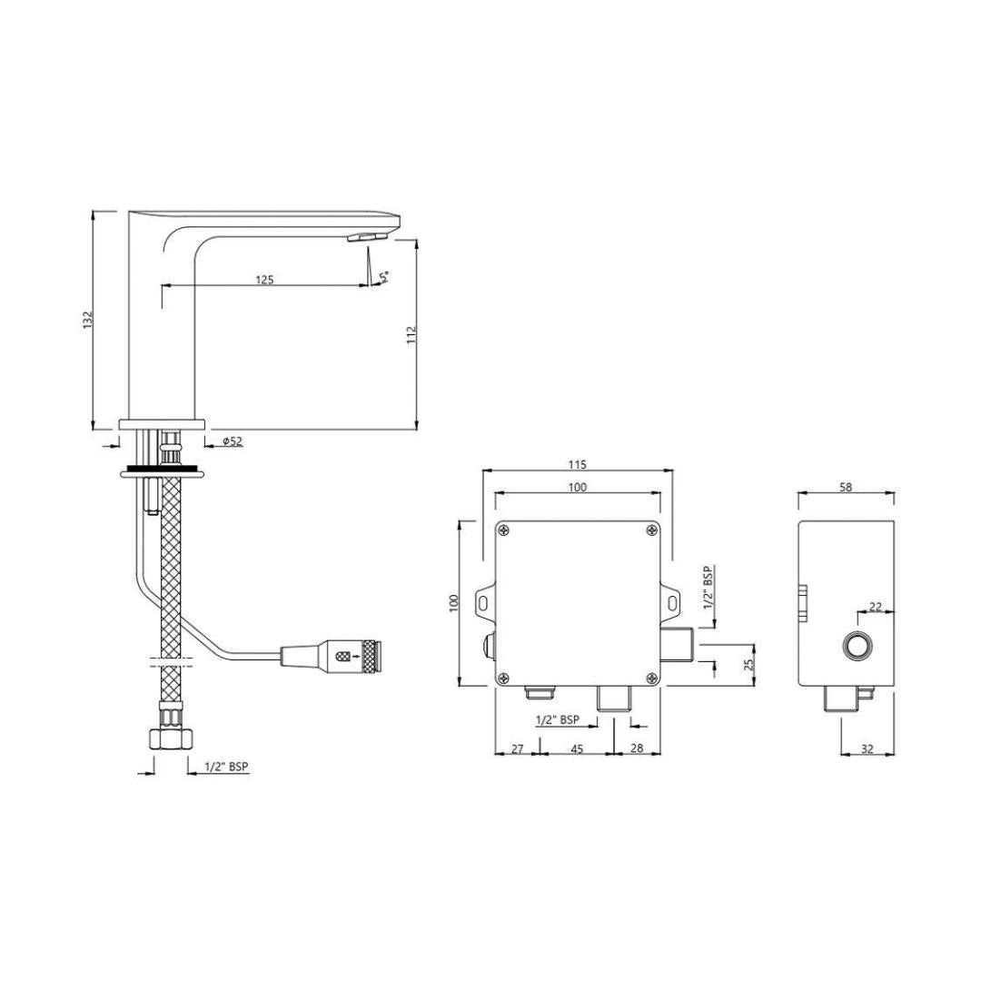 Jaquar Table Mounted Regular Sensor Basin Tap Opal Prime SNR 15019PM - Black Matt - DC Operated