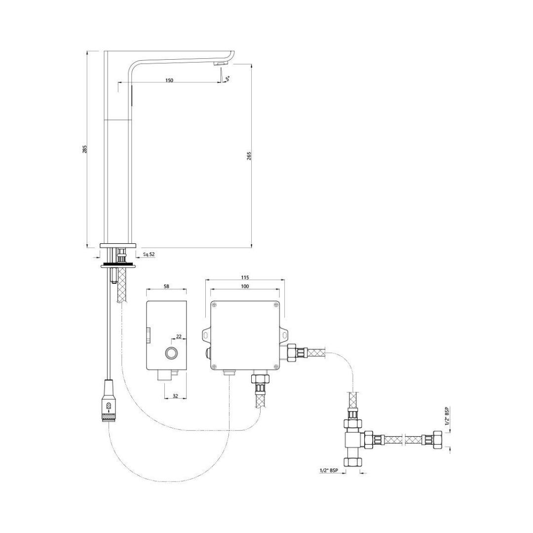 Jaquar Table Mounted Tall Boy Sensor Basin Mixer Kubix Prime SNR 35017PMPK - Black Matt - DC Operated