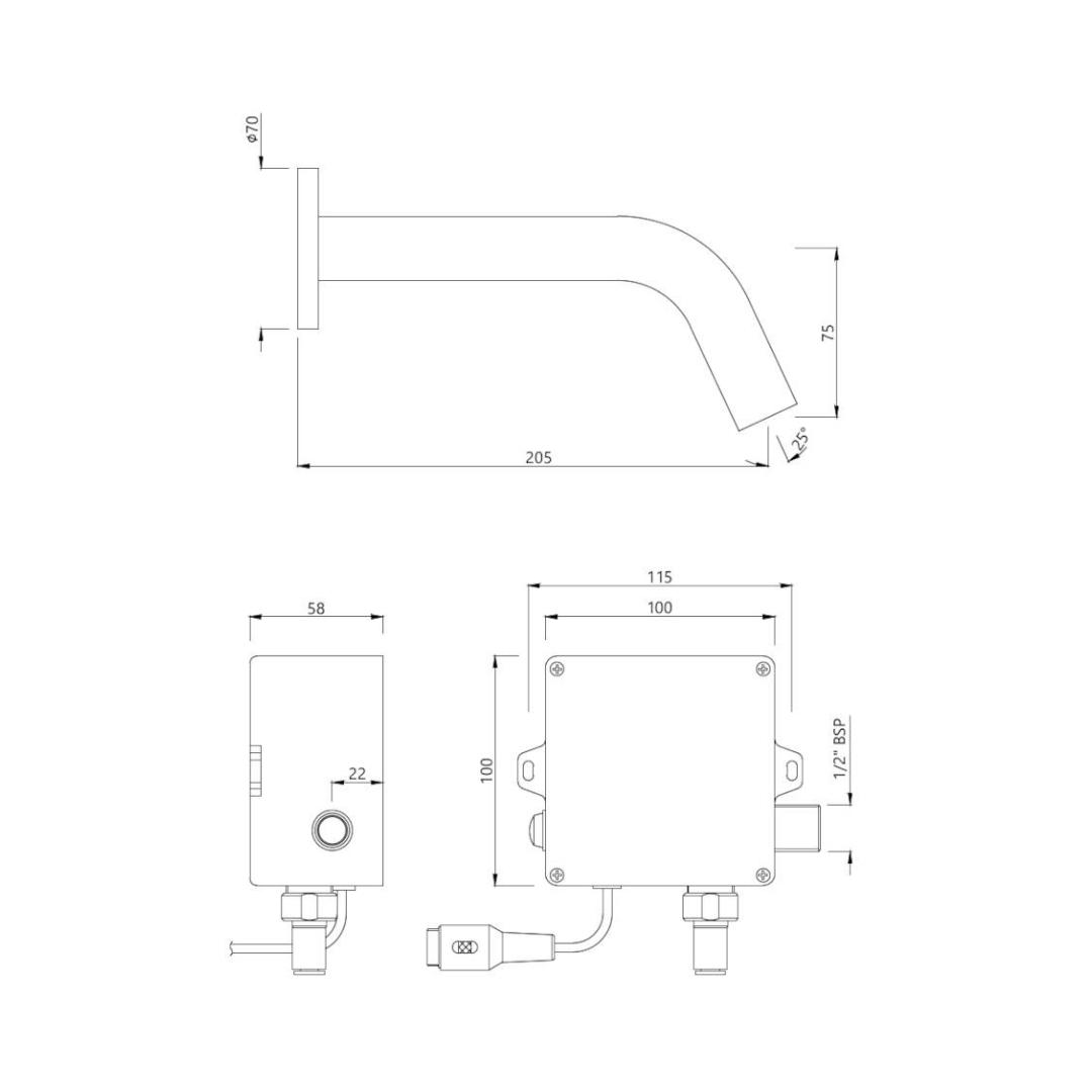 Jaquar Wall Mounted Sensor Basin Mixer Blush SNR 51443PK - Black Matt - DC Operated
