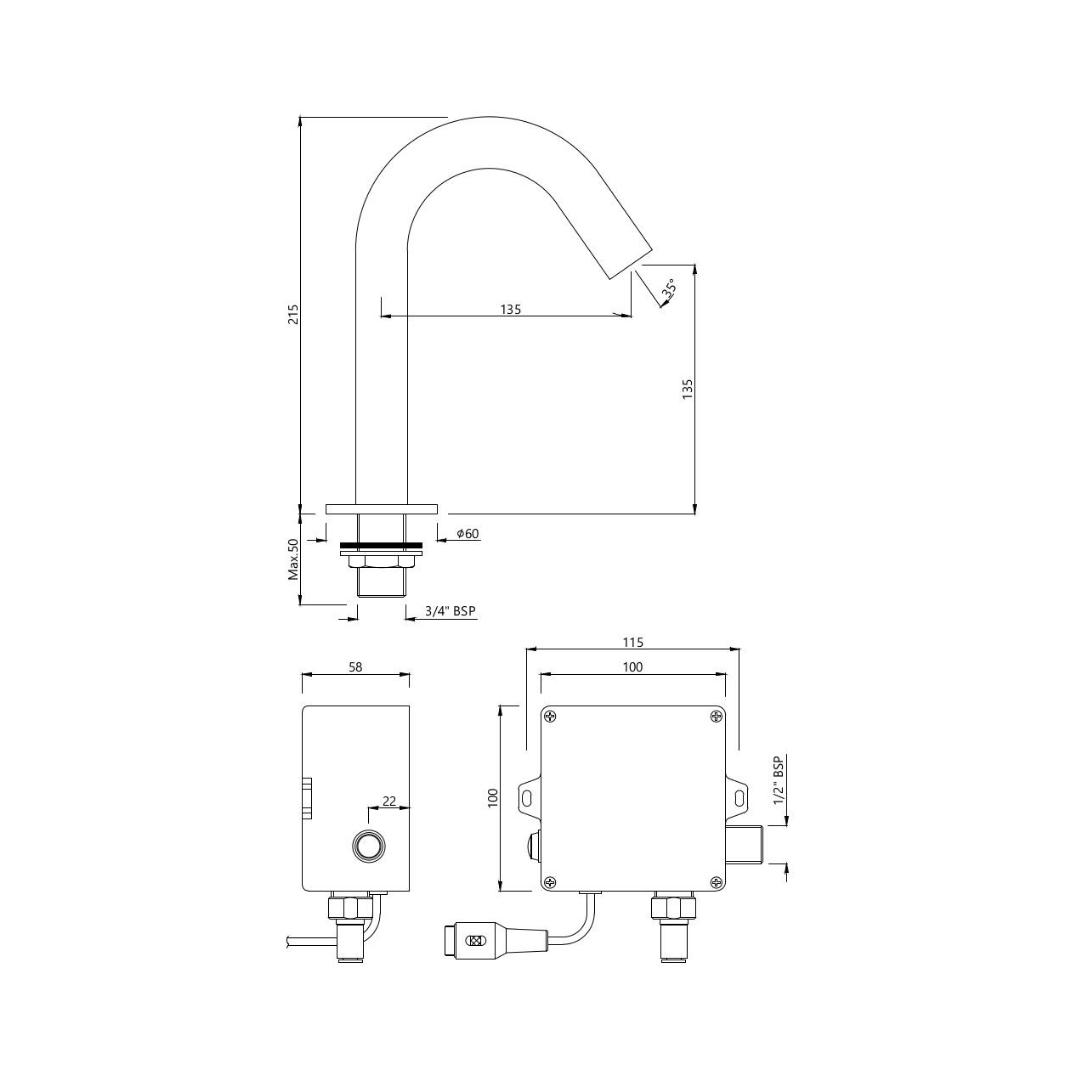 Jaquar Table Mounted Regular Sensor Basin Tap Blush SNR 51445 - Black Matt - DC Operated