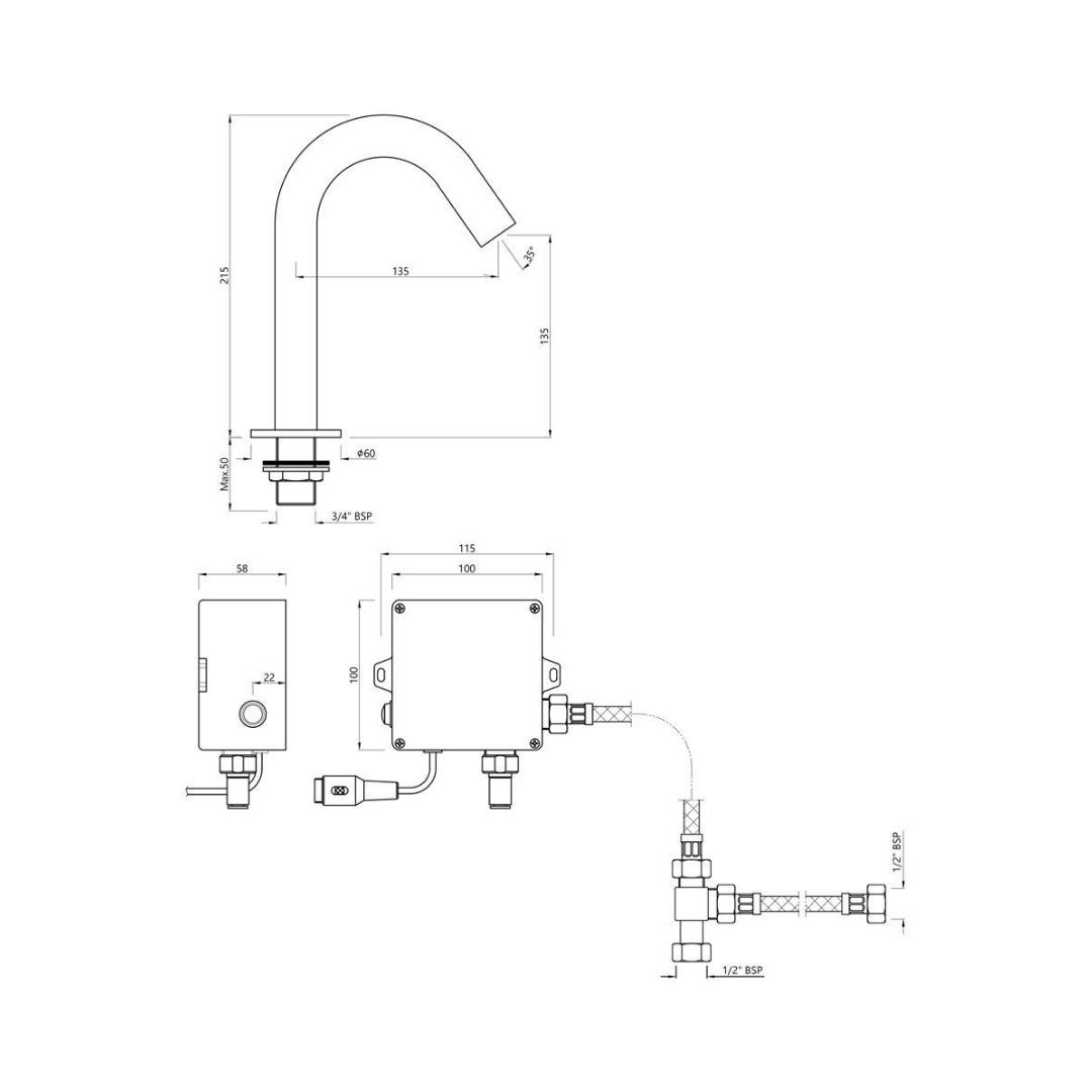 Jaquar Table Mounted Regular Sensor Basin Mixer Blush SNR 51445PK - Black Matt - DC Operated
