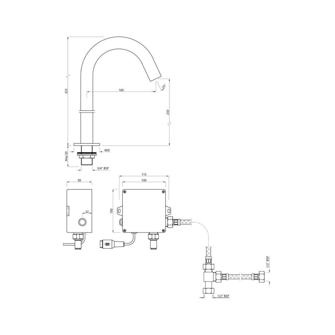 Jaquar Table Mounted Tall Boy Sensor Basin Mixer Blush SNR 51449PK - Black Matt - DC Operated