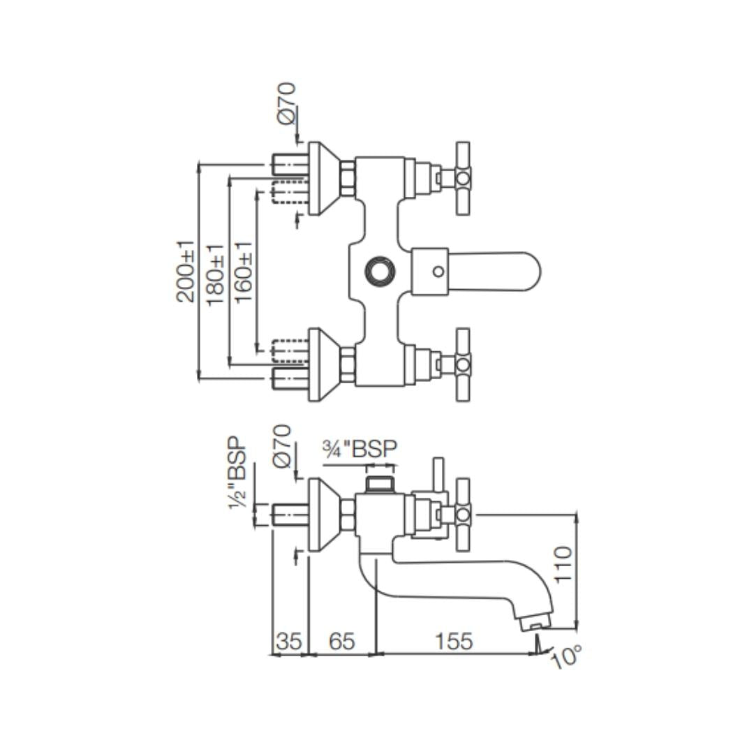 Jaquar 2 Way Wall Mixer Solo SOL-CHR-6217 Normal Flow - Chrome Finish