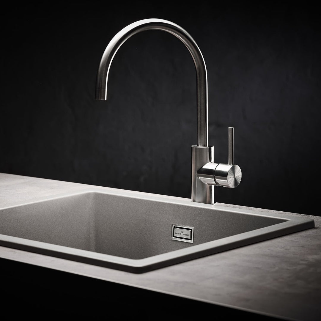 Reginox Table Mounted Regular Kitchen Sink Mixer SPRING with Extractable Hand Shower Spout in Stainless Steel Finish