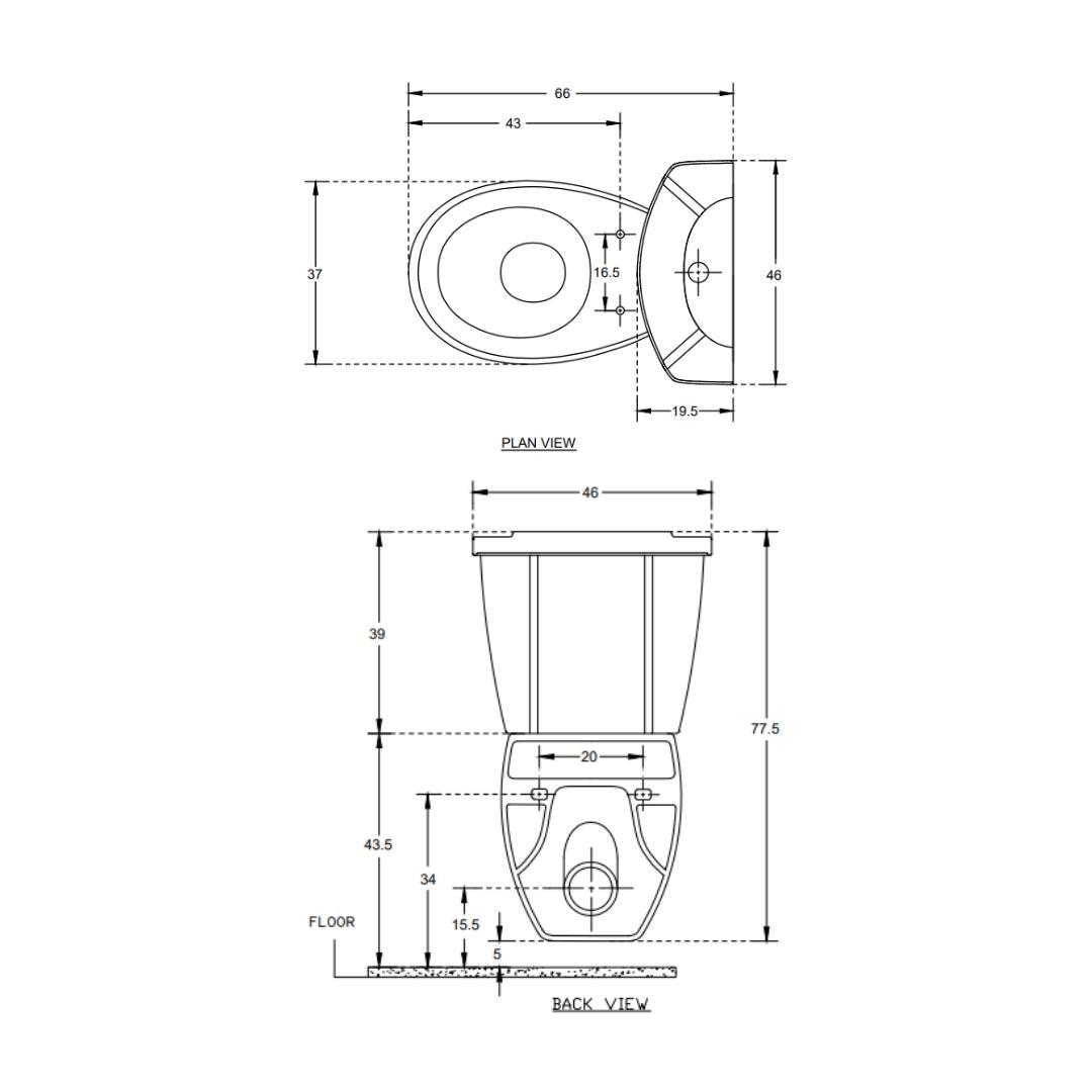 Hindware Extended Wall Mounted White 2 Piece WC Studio 20058 WHITE with P-Trap