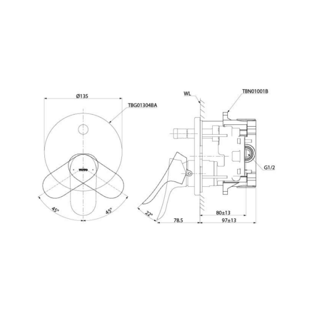 Toto 2 Way Diverter GO TBG01304BA - Chrome Finish