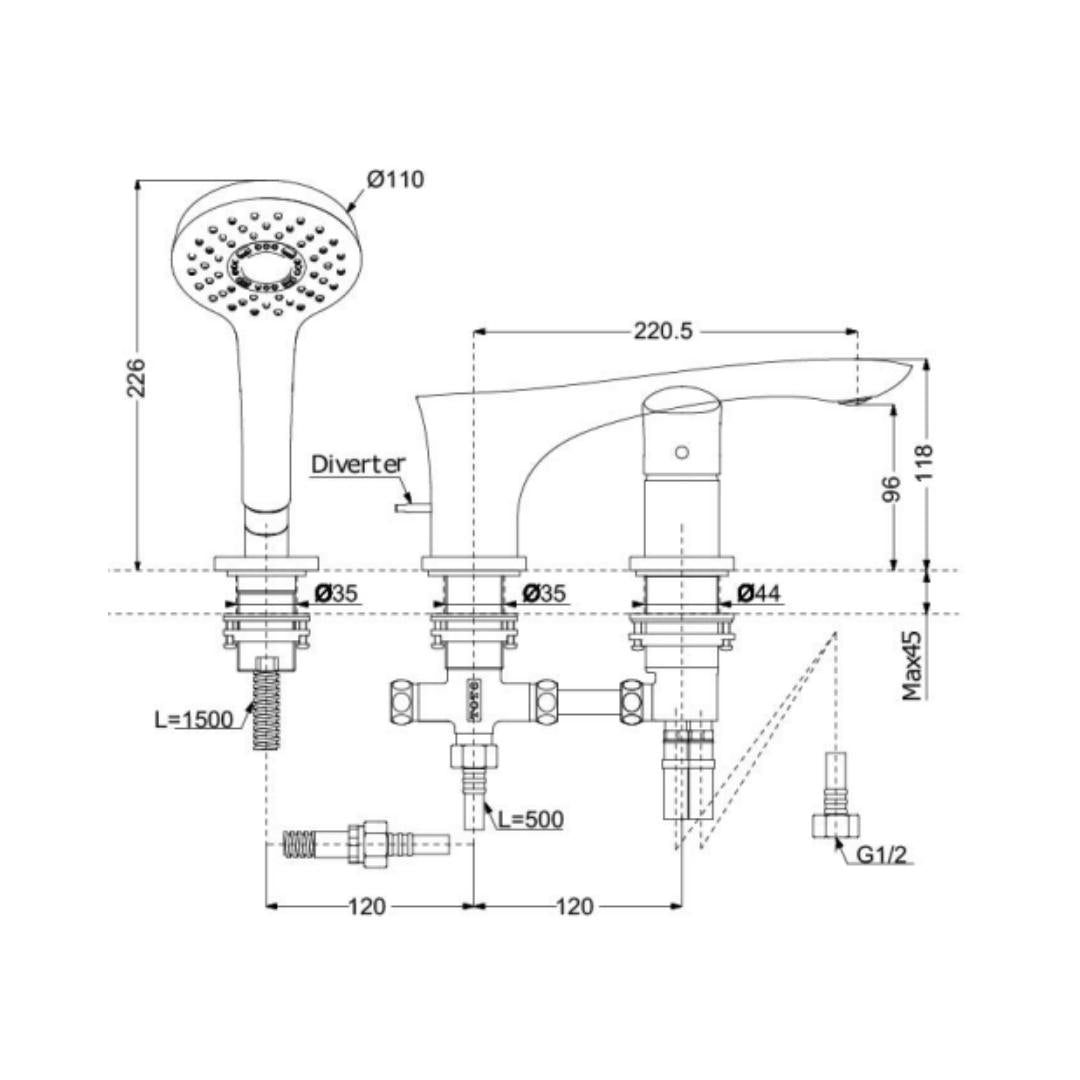 Toto 2 Way Bath Tub Filler GO TBG01305BB - Chrome Finish