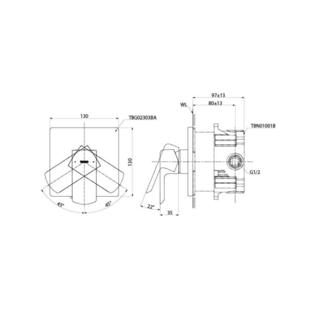 Toto 1 Way Diverter GR TBG02303BA - Chrome Finish