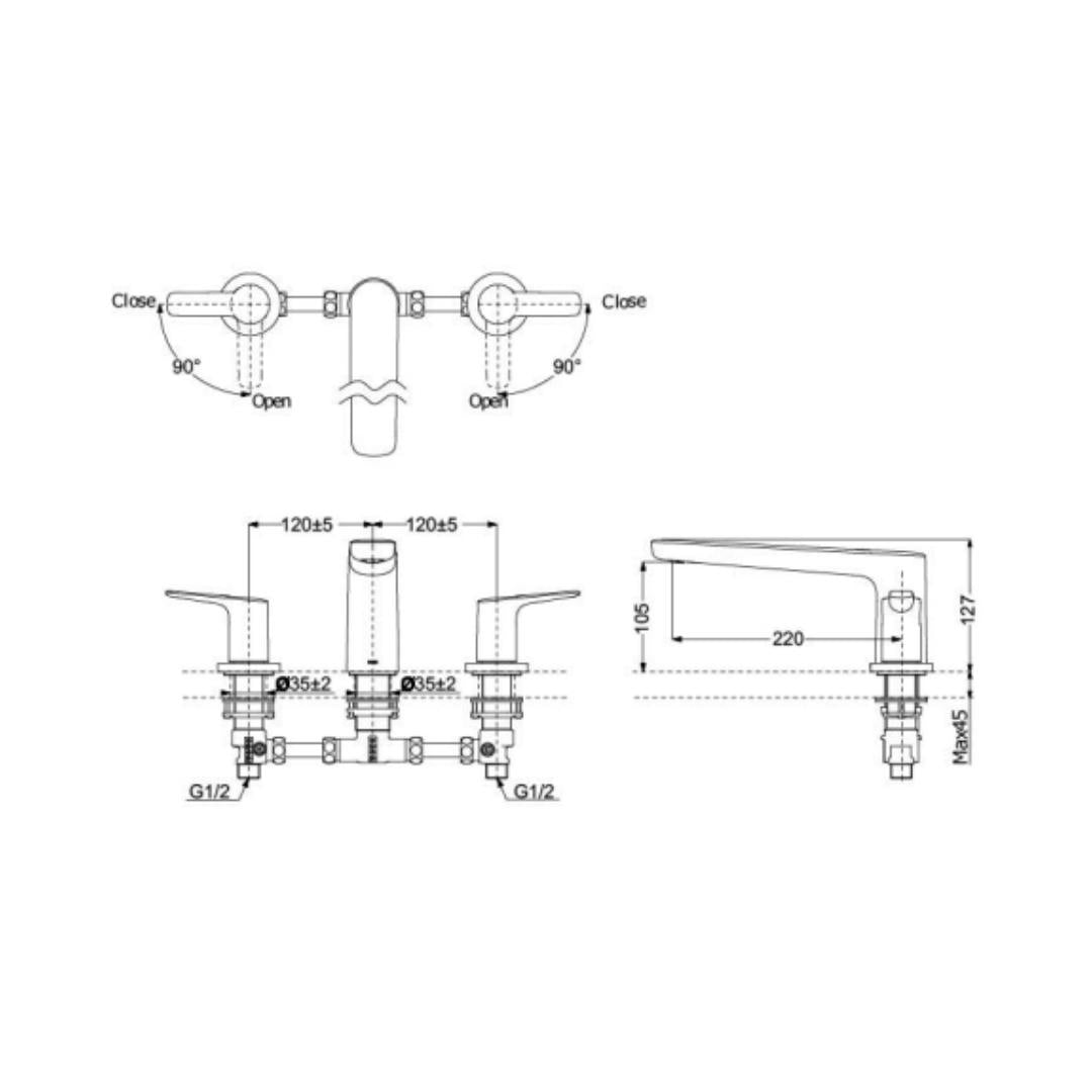 Toto 1 Way Bath Tub Filler GS TBG03201BA - Chrome Finish