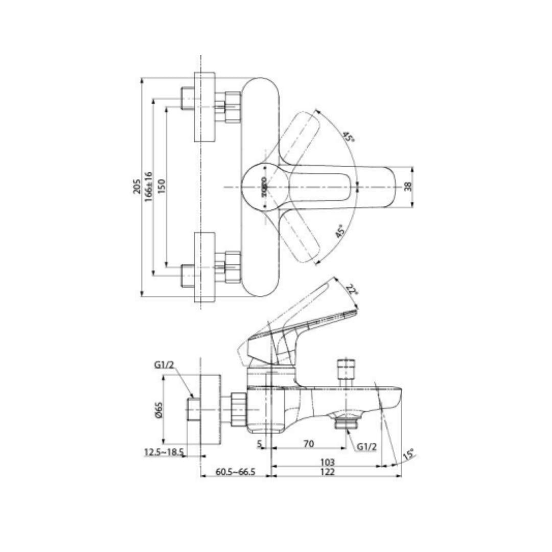 Toto 2 Way Wall Mixer GS TBG03302BA - Chrome Finish