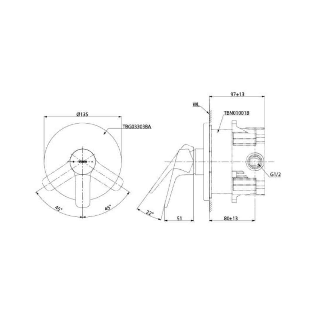 Toto 1 Way Diverter GS TBG03303BA - Chrome Finish
