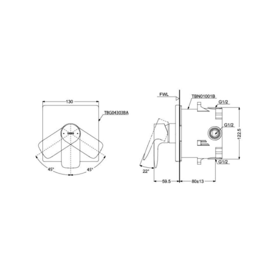 Toto 1 Way Diverter GA TBG04303BA - Chrome Finish