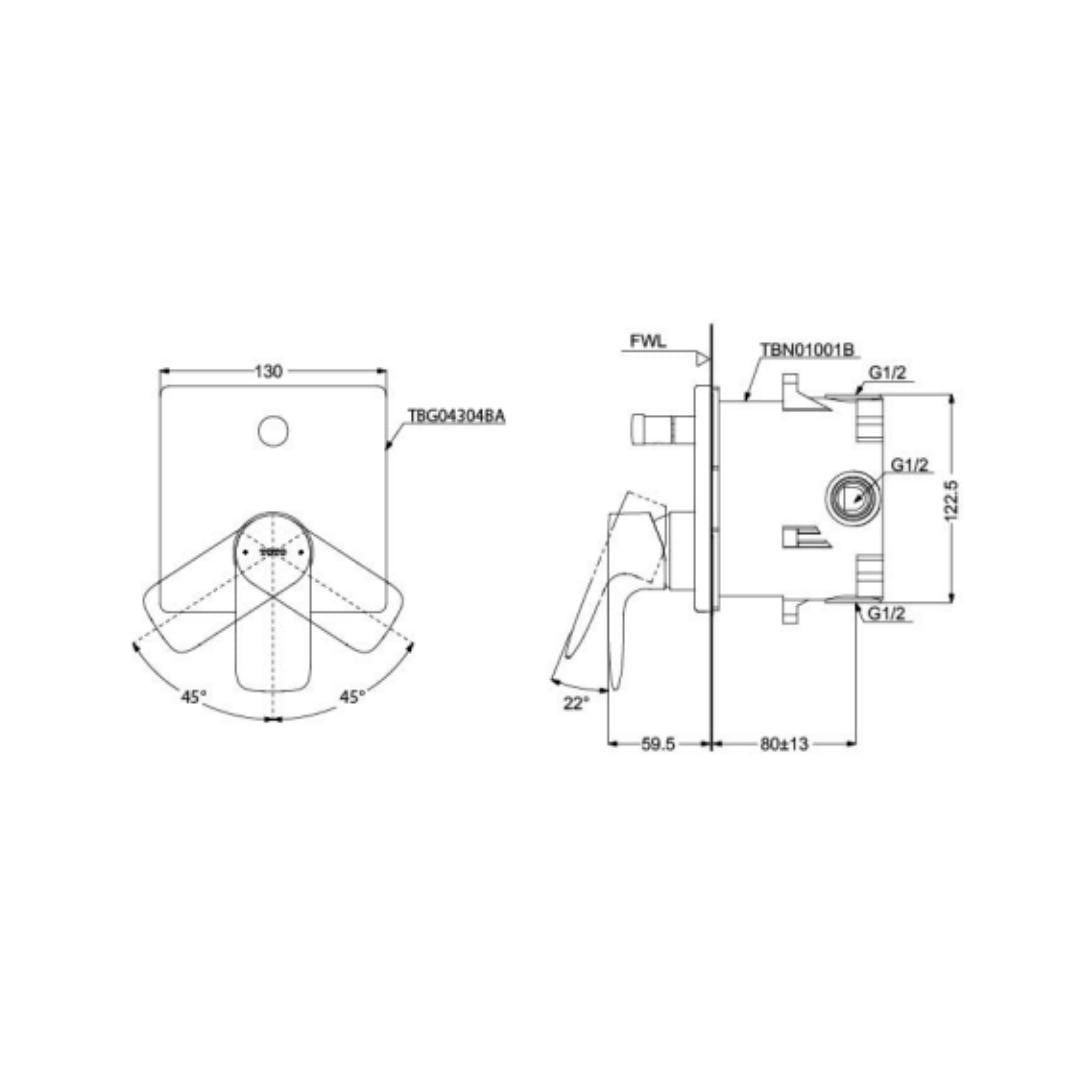 Toto 2 Way Diverter GA TBG04304BA - Chrome Finish