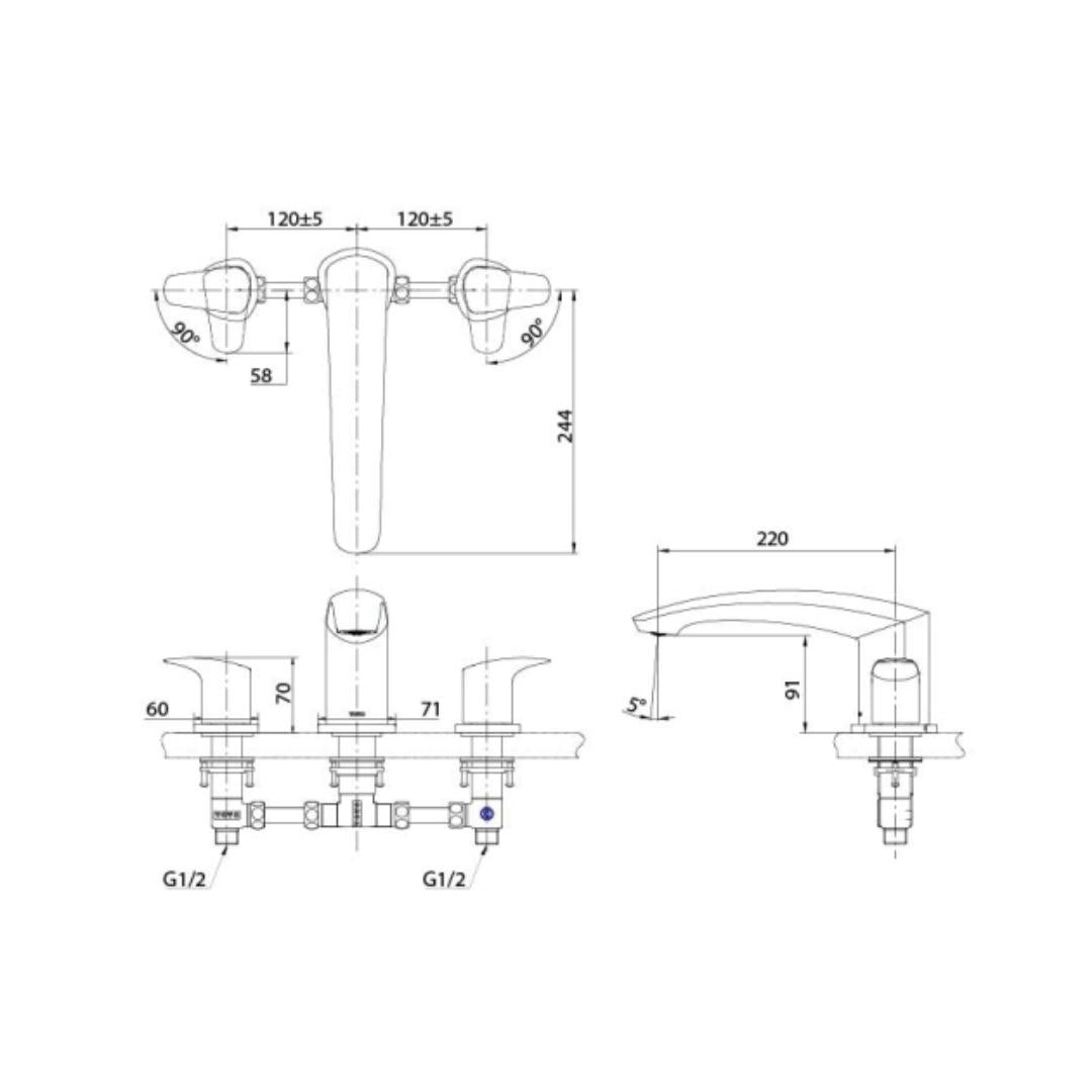 Toto 1 Way Bath Tub Filler GM TBG09201B - Chrome Finish
