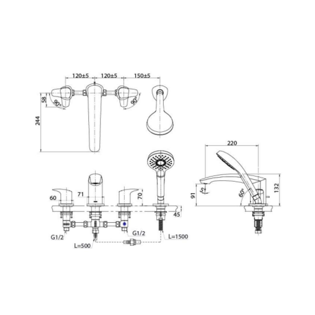Toto 2 Way Bath Tub Filler GM TBG09202A - Chrome Finish