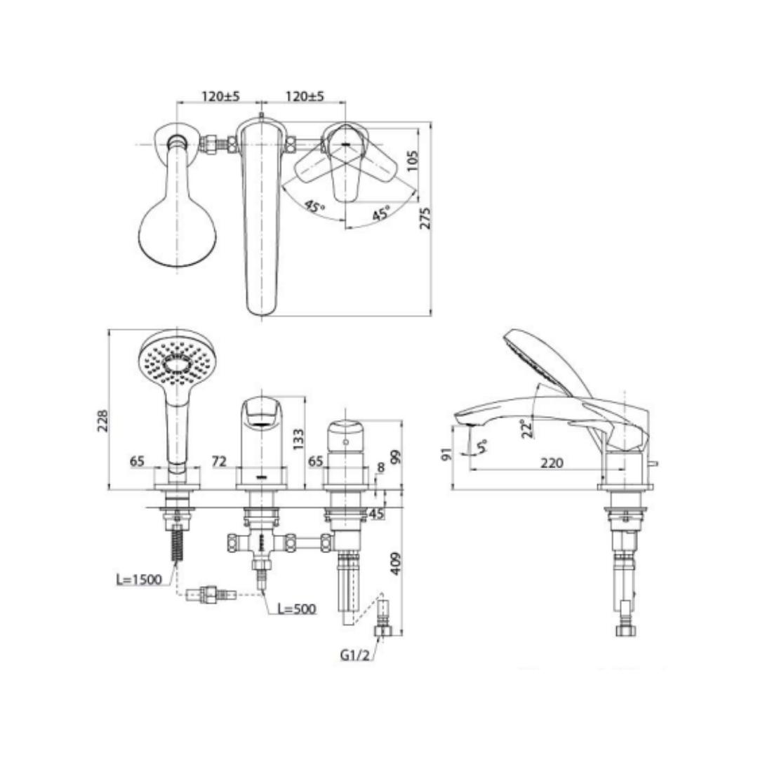 Toto 2 Way Bath Tub Filler GM TBG09305BB - Chrome Finish
