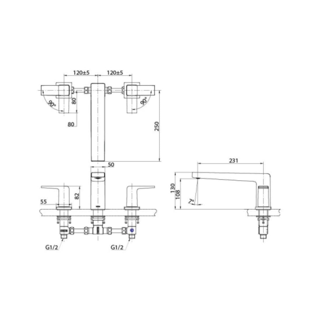 Toto 1 Way Bath Tub Filler GB TBG10201B - Chrome Finish