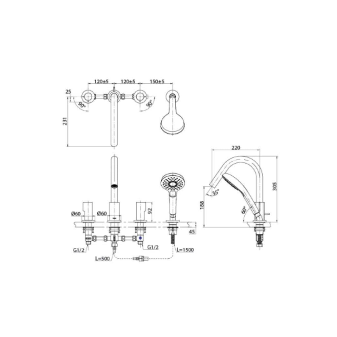 Toto 2 Way Bath Tub Filler GF TBG11202A - Chrome Finish