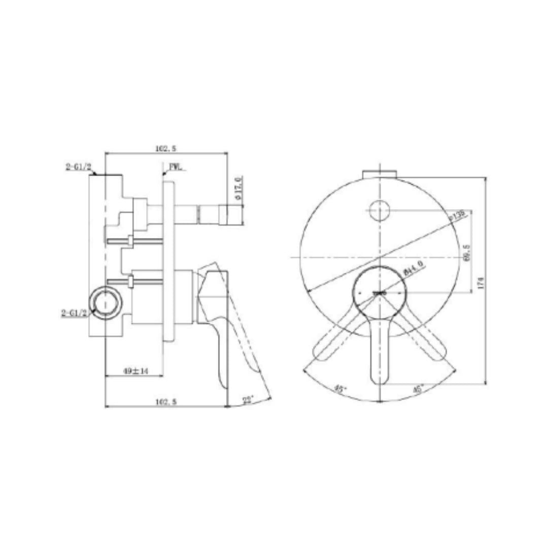 Toto 2 Way Diverter LB TBS01304B2 - Chrome Finish